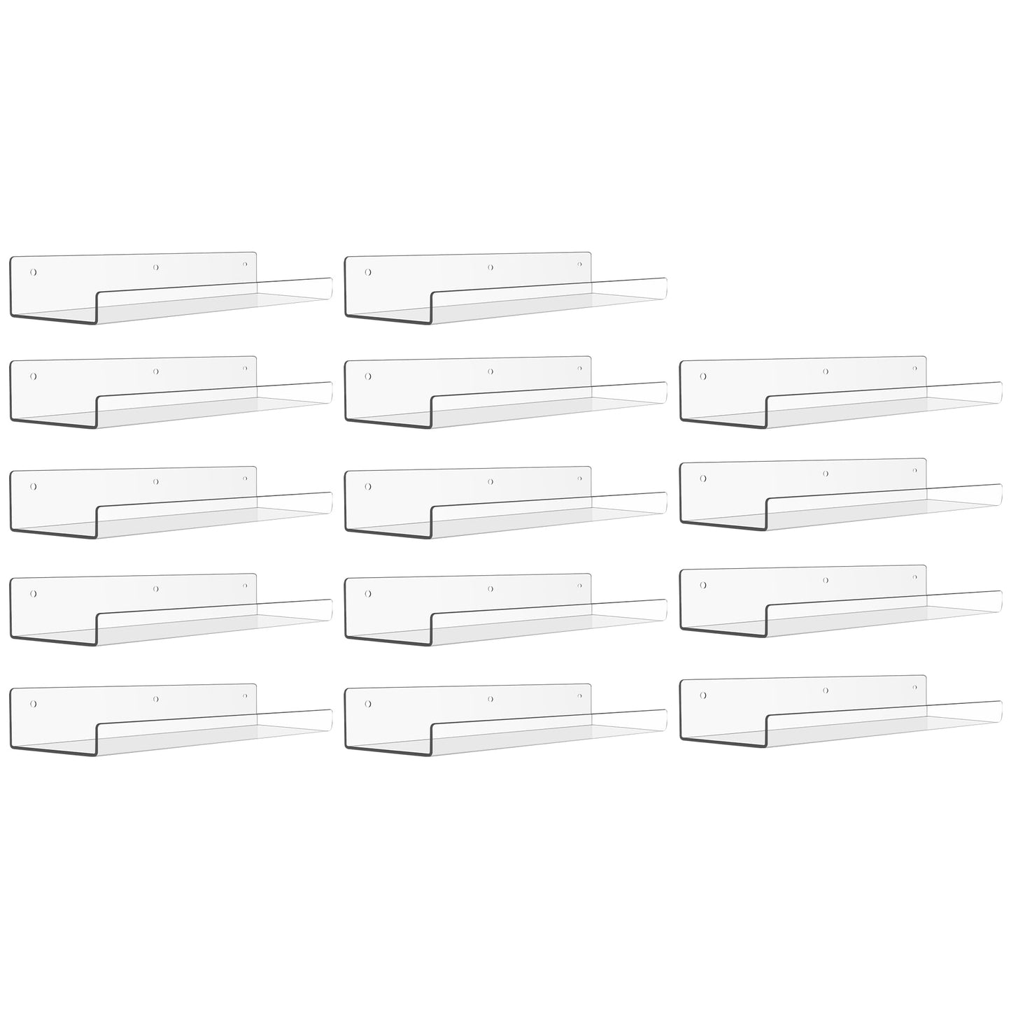 upsimples Acrylic Shelves for Bathroom Storage, 15" Floating Shelves Wall Organizer for Perfume, Make up, Skincare, Kids Bookshelf for Bedroom, Nursery, Living Room Decor, Clear, 4 Pack
