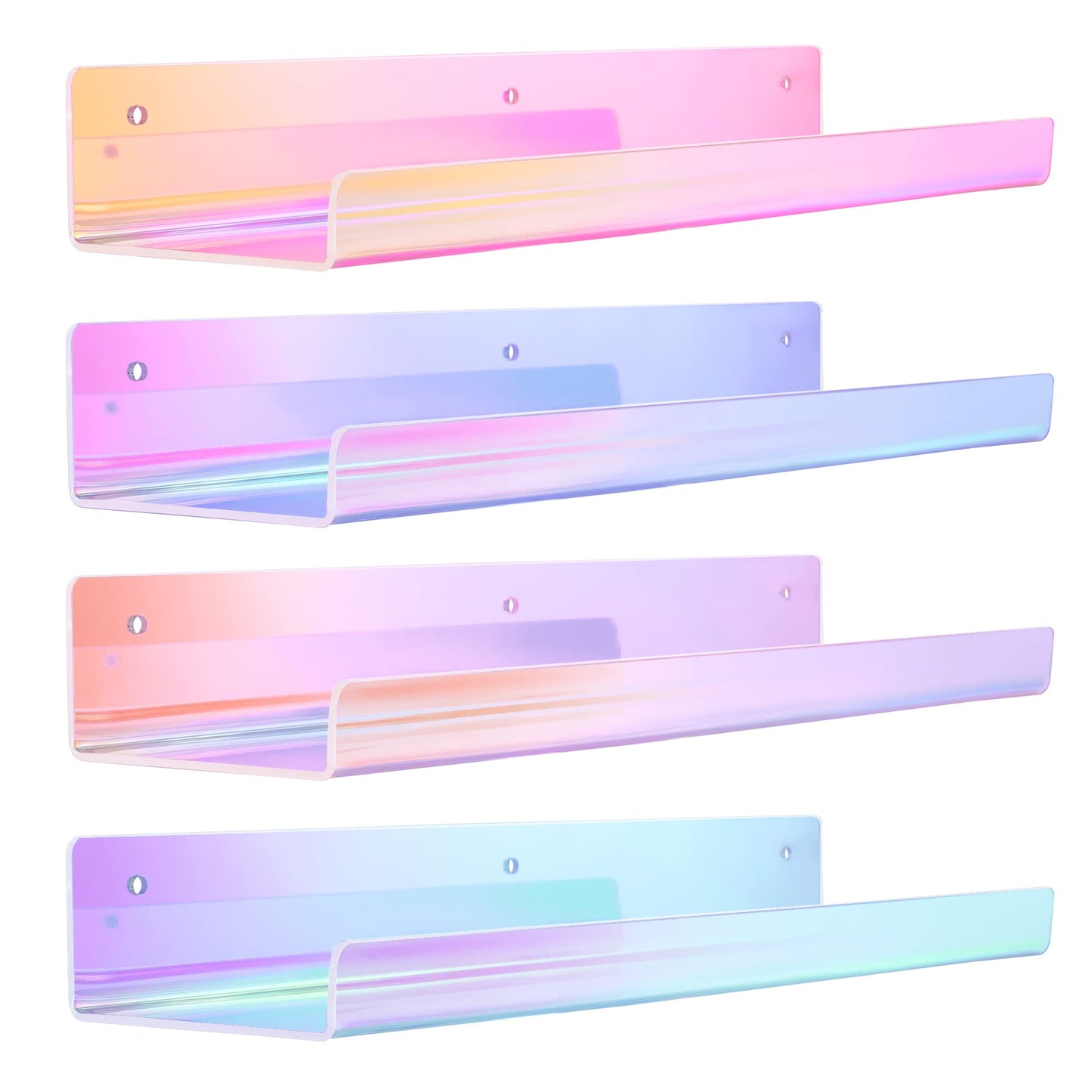 upsimples Acrylic Shelves for Bathroom Storage, 15" Floating Shelves Wall Organizer for Perfume, Make up, Skincare, Kids Bookshelf for Bedroom, Nursery, Living Room Decor, Clear, 4 Pack